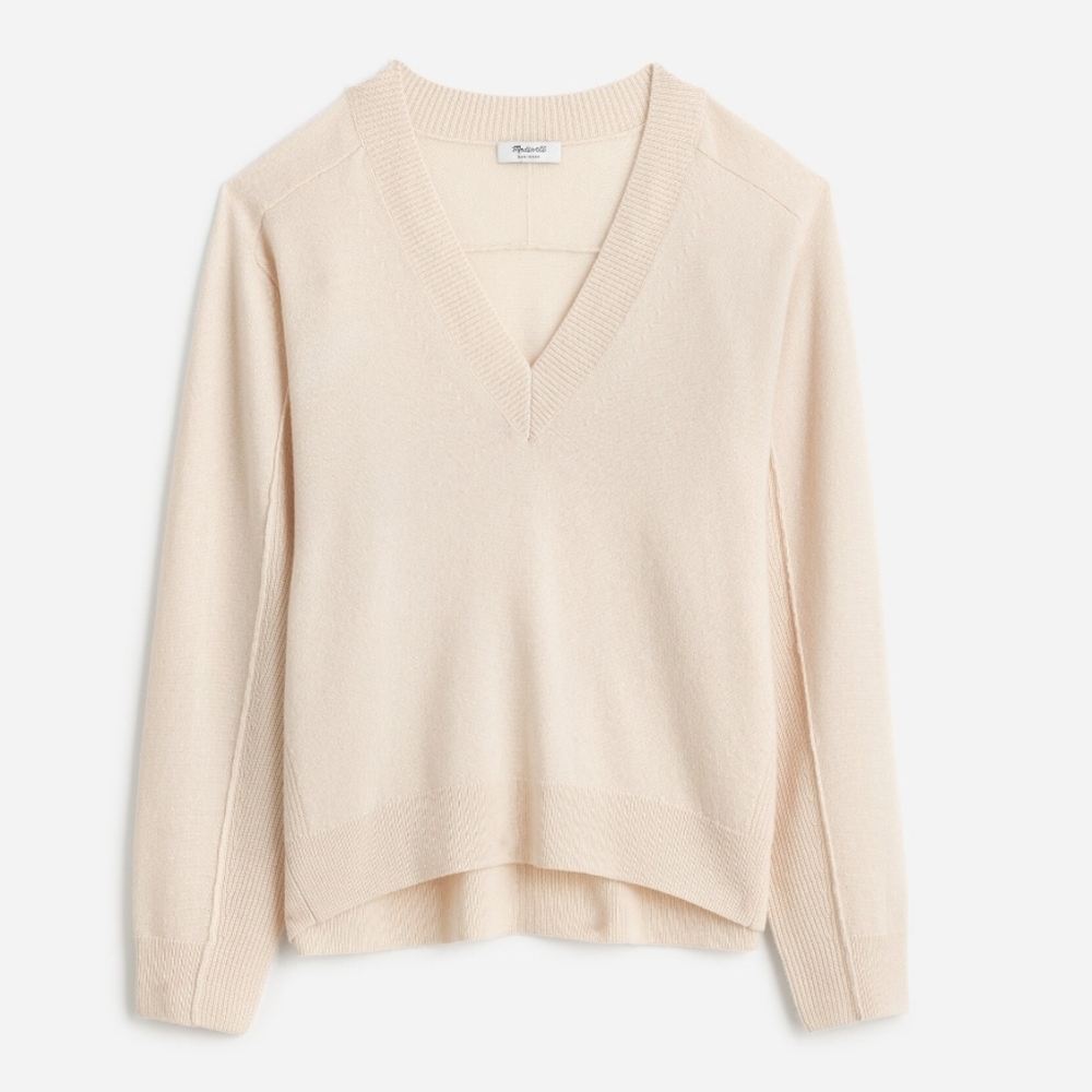 Madewell Cashmere V-Neck Sweater Cream Size Small Quiet Luxury - Picture 5 of 8